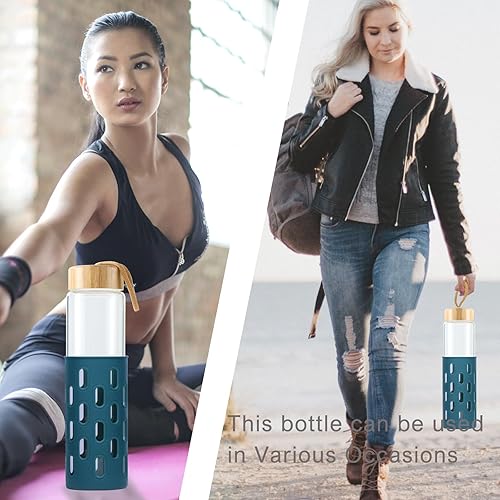 Miniatura 4 de Botellas de agua de vidrio de 32 onzas de borosilicato natural de boca ancha reutilizable con funda de silicona, lindas botellas de agua para