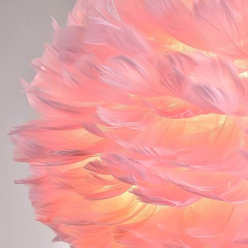 Miniatura 4 de Maxax Candelabros nórdicos de plumas, lámpara de techo romántica moderna de 3 luces, lámpara de techo romántica rosa, lámpara de sombra de plumas,