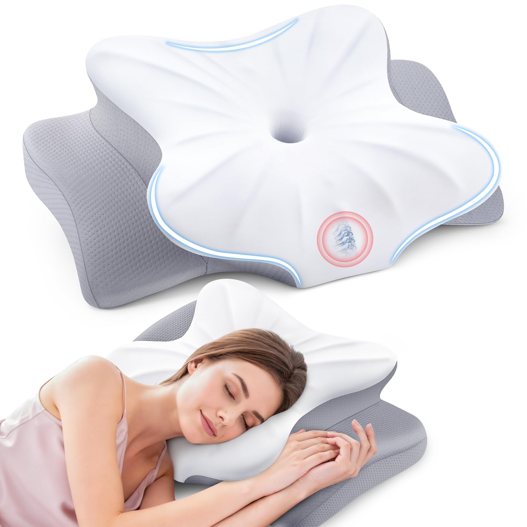 Subtail Memory Foam Pillow Neck Pillow, Sleeping Pillow Comfortable Pillow, Ergonomic Cervical Pillows Side Back Stomach Sleeper Cooling with Removable Cover