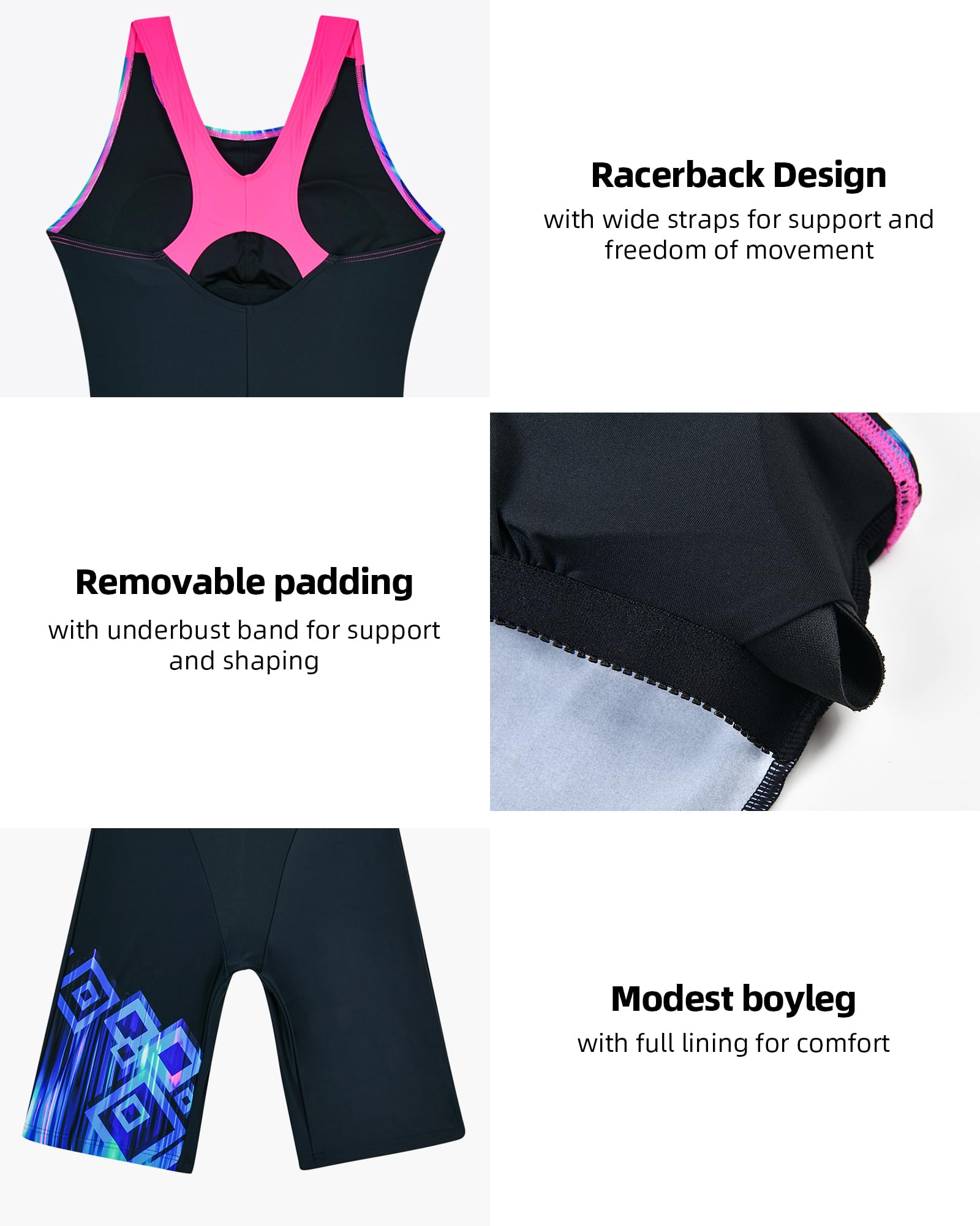 Costume da Bagno Donna Intero Boyleg Sportivo Costumi Interi Costume da Bagno Modesto