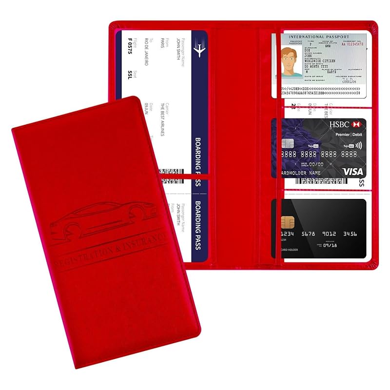Organizador de Documentos Automotivos OLLBIT em Couro Sintético com Fechamento Magnético Vermelho
