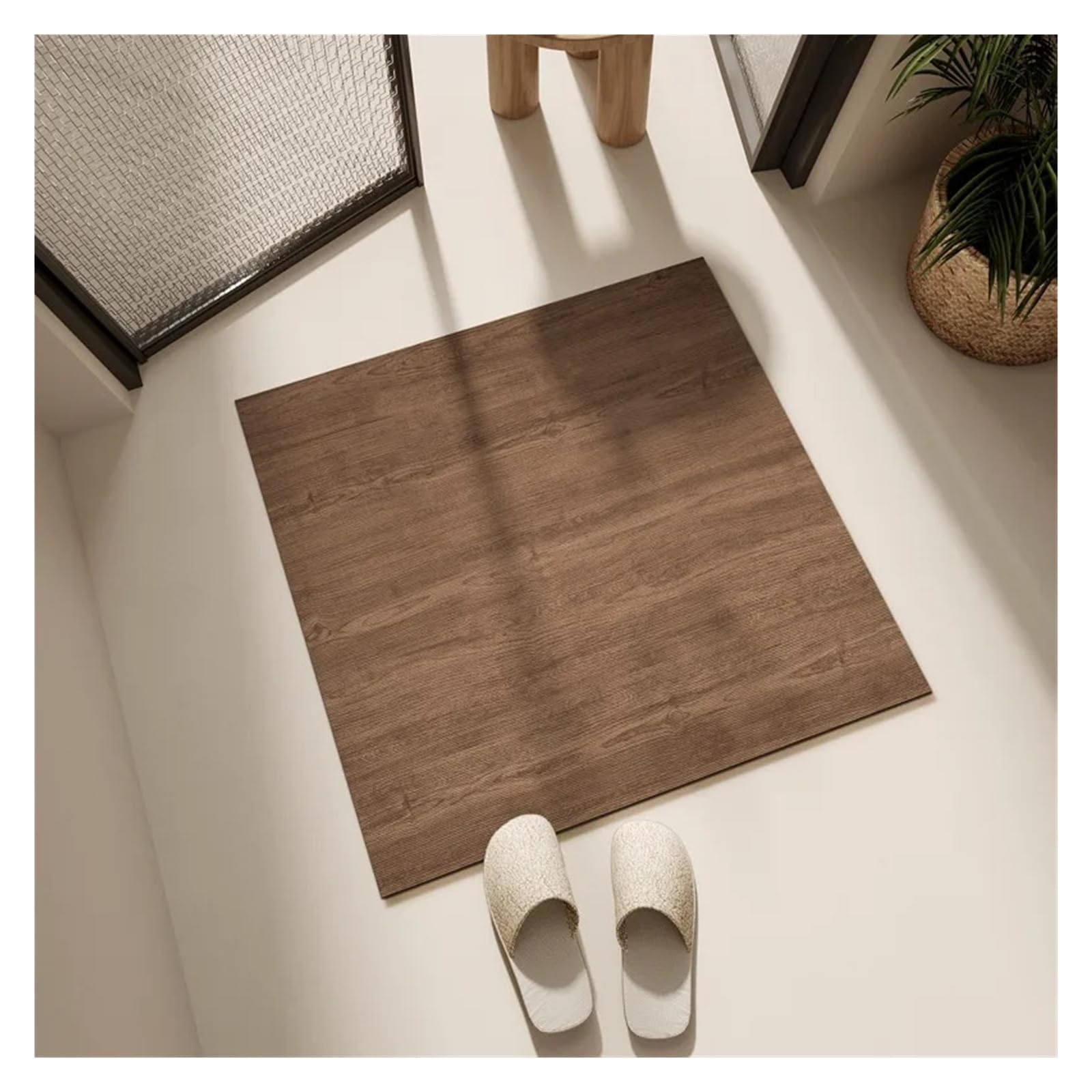 Badezimmerteppich, rutschfest, wasserabsorbierend, Holzmaserung, quadratisch, Matte, Küche, Heimdekoration, Matten (schwarz, 90 x 90 cm)