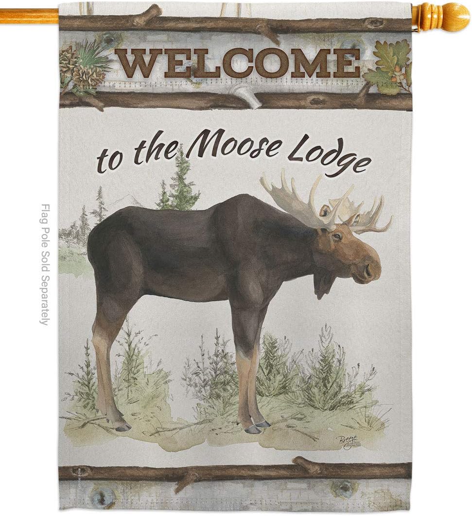 Breeze Decor - The Moose Lodge Nature - Everyday Wildlife Impressions Decorative Vertical House Flag 28" x 40" Printed in USA
