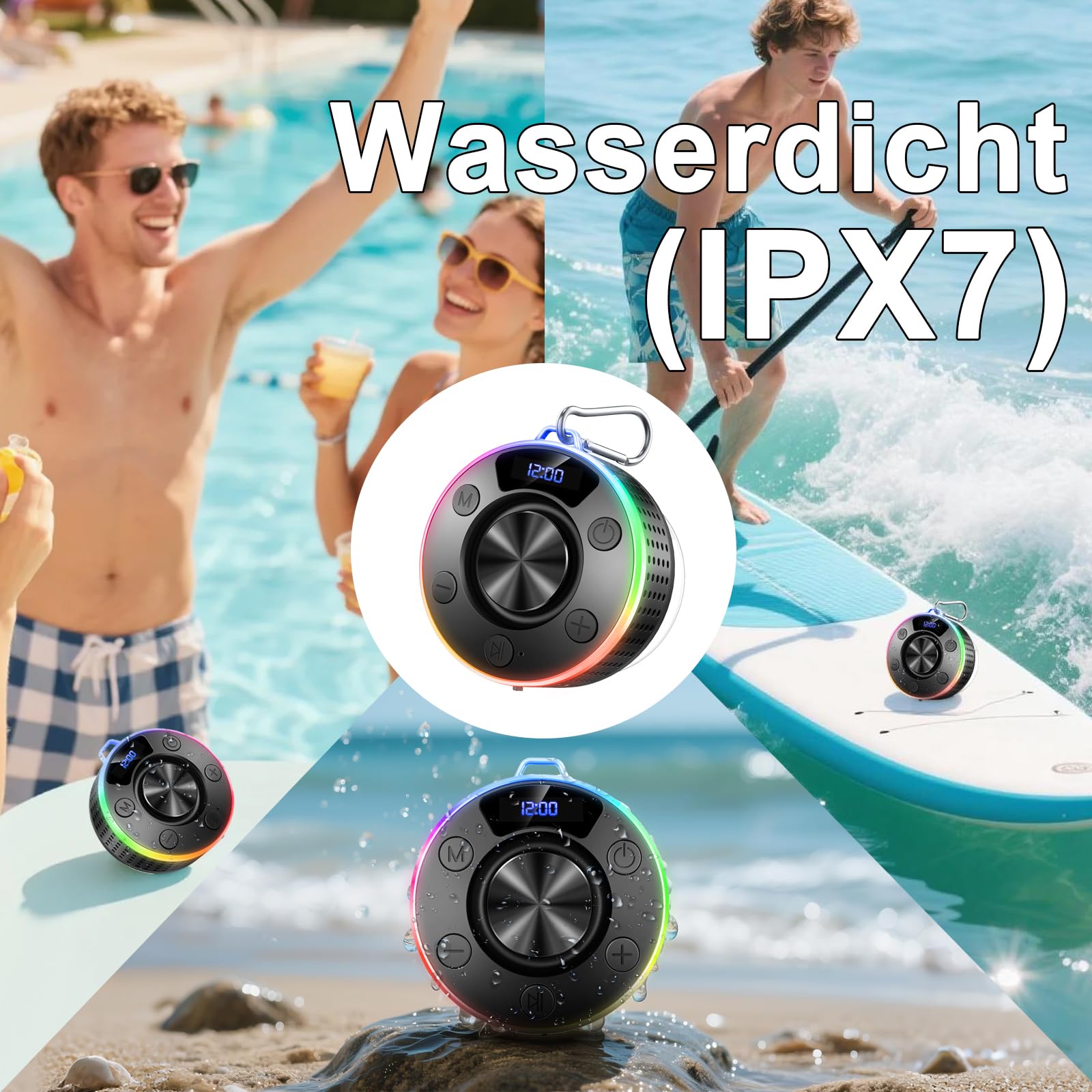 Donerton Altoparlante Bluetooth, altoparlanti Bluetooth portatili con suono stereo, impermeabile IP7, mini altoparlante con microfono integrato, bassi profondi