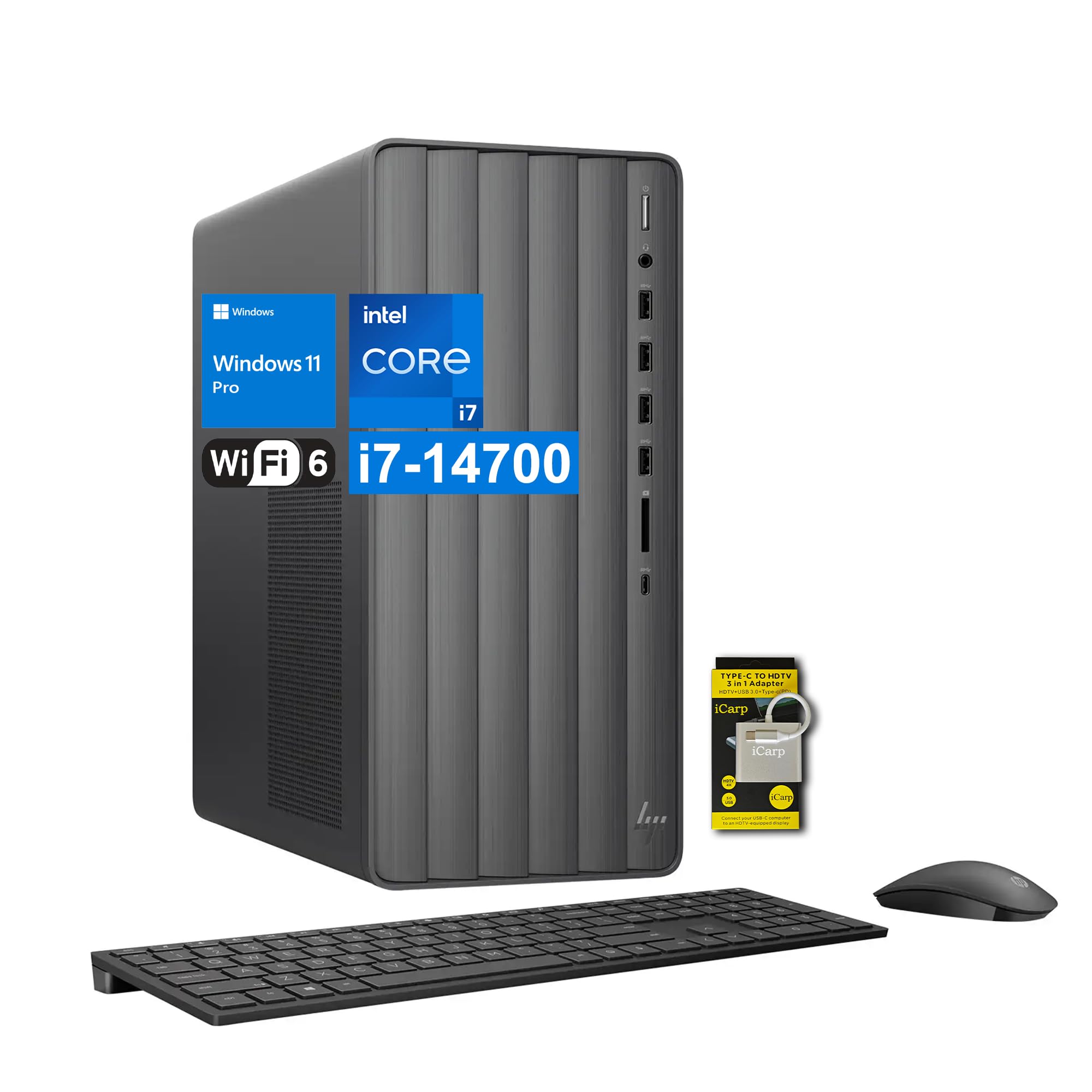 HP Envy Desktop, 14th Gen Intel Core i7 Processor (up to 5.4 GHz), 64GB RAM, 1TB SSD + 1TB HDD, Wireless Keyboard & Mouse, Wi-Fi 6, Bluetooth, Win11