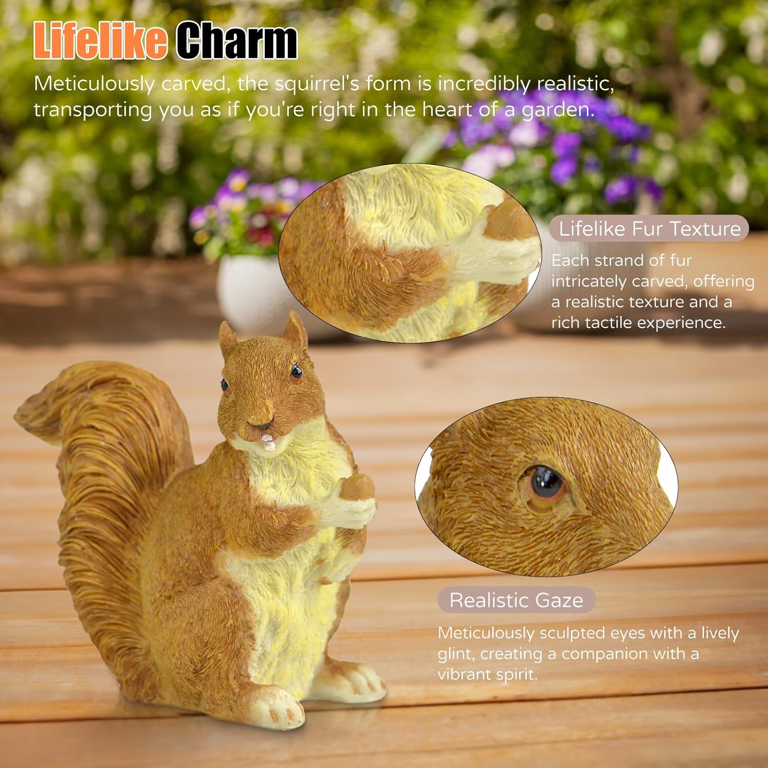 Brown Squirrel Statue with Acorn – Hand-Painted Polyresin Garden Figurine for Lawn & Patio – Small Nature-Inspired Outdoor Décor - Image 5