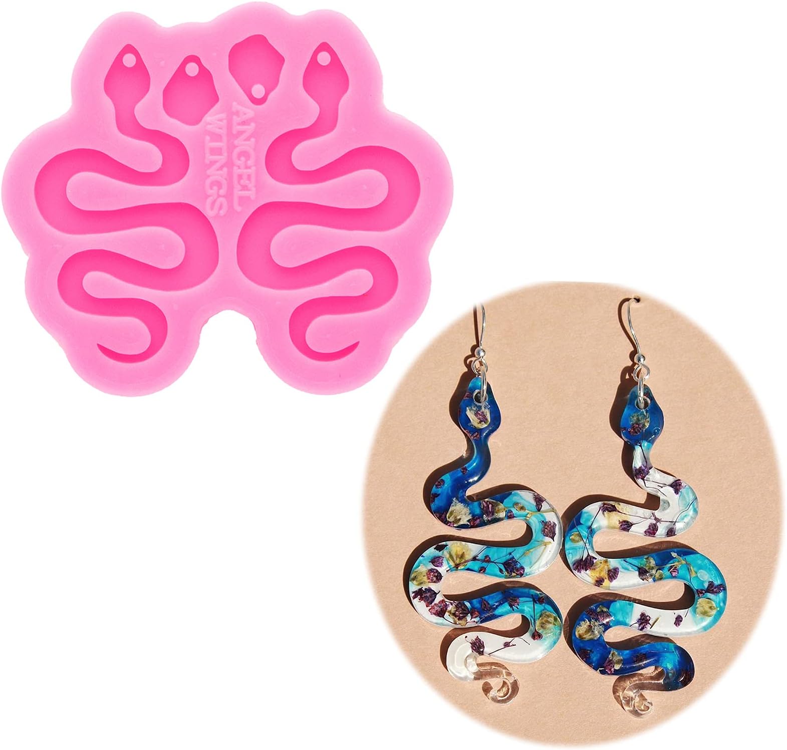 Angel Wings Snake Shape Earring Resin Mold with Hole Earring Jewelry DIY Epoxy Mould Decoration Keychain Mold Size S
