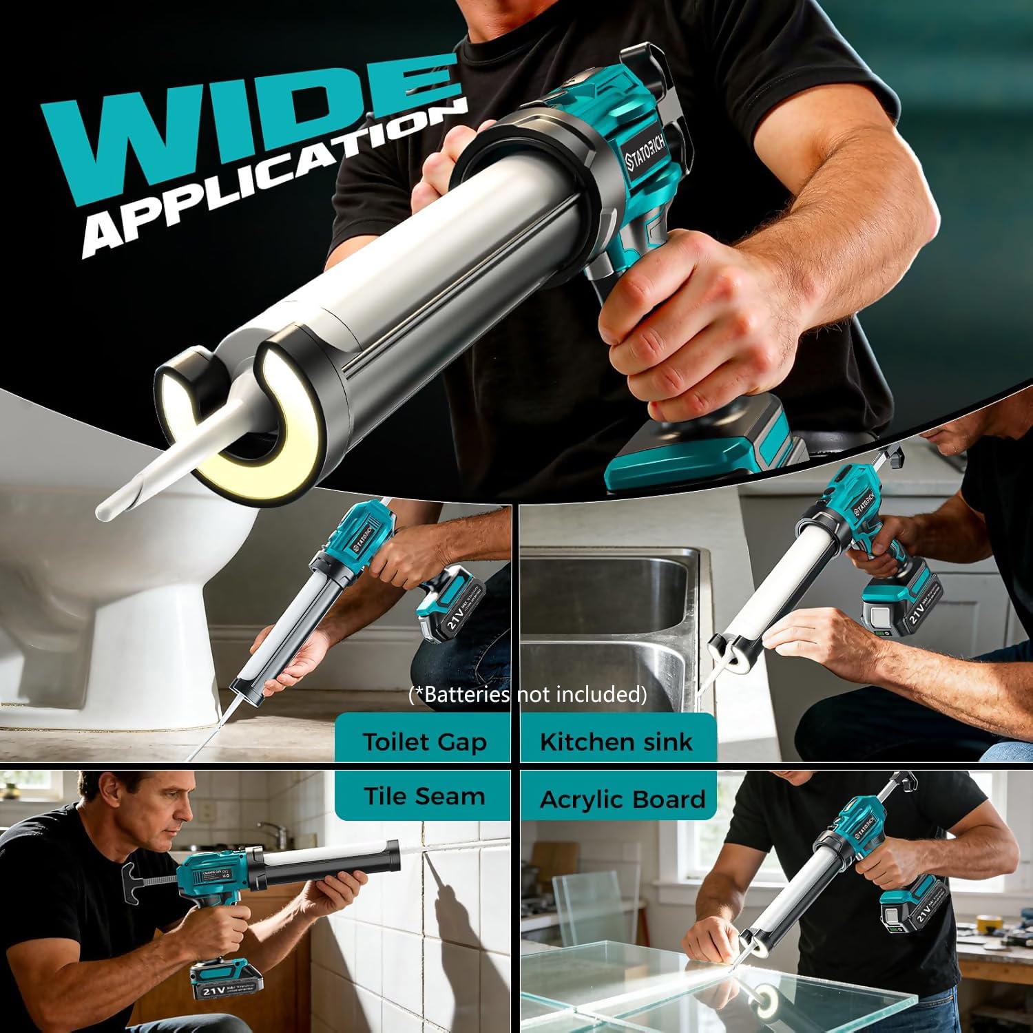 Pistolet à Cartouche sans Fil compatible with Makita 18V(sans batterie), moteur sans balais, 4 vitesses réglables avec LED, pour cartouches 300 ml – Pistolet à mastic professionnel pour rénovation