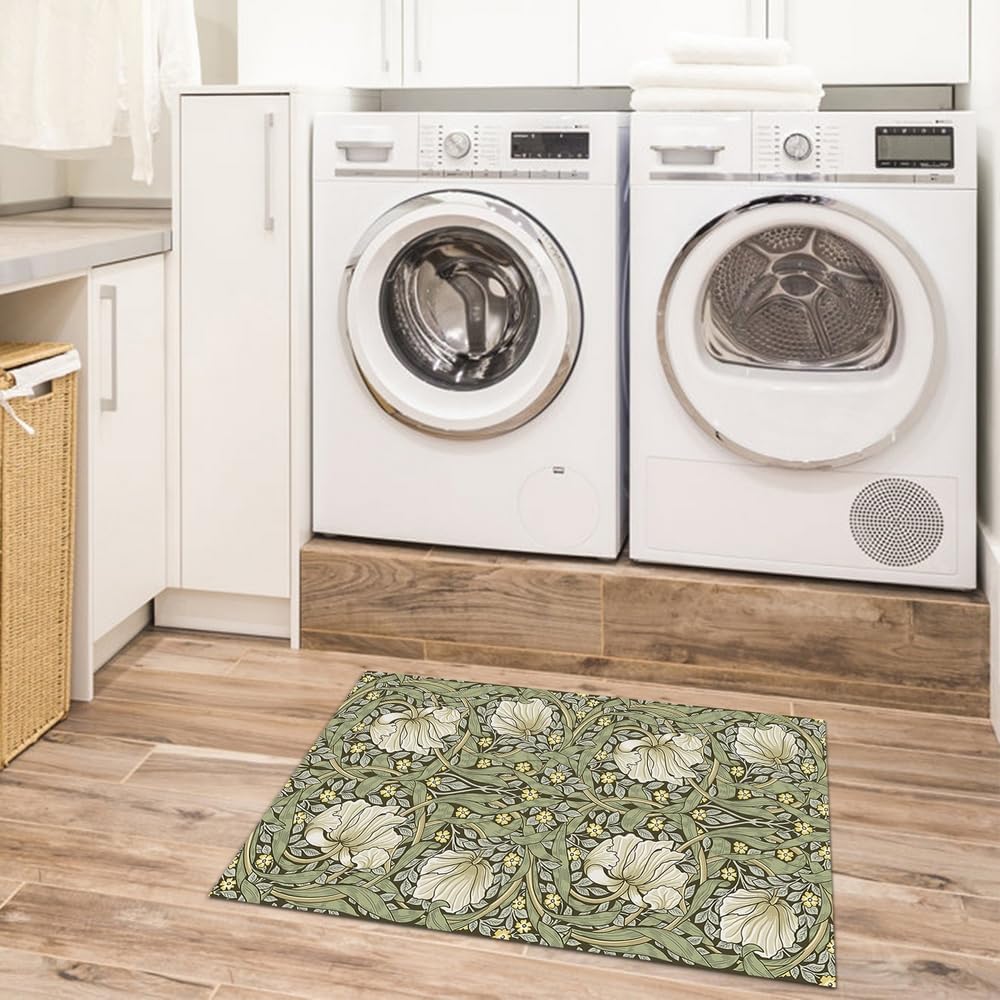 JUST BREATHE Area Rug 2x3 Washable Small Entryway Rug Oriental Soft Throw Accent Rugs Non Slip for Entrance Kitchen Bedroom Non-Shedding Low-Pile Floor Carpet Doormat William Morris Beige Green