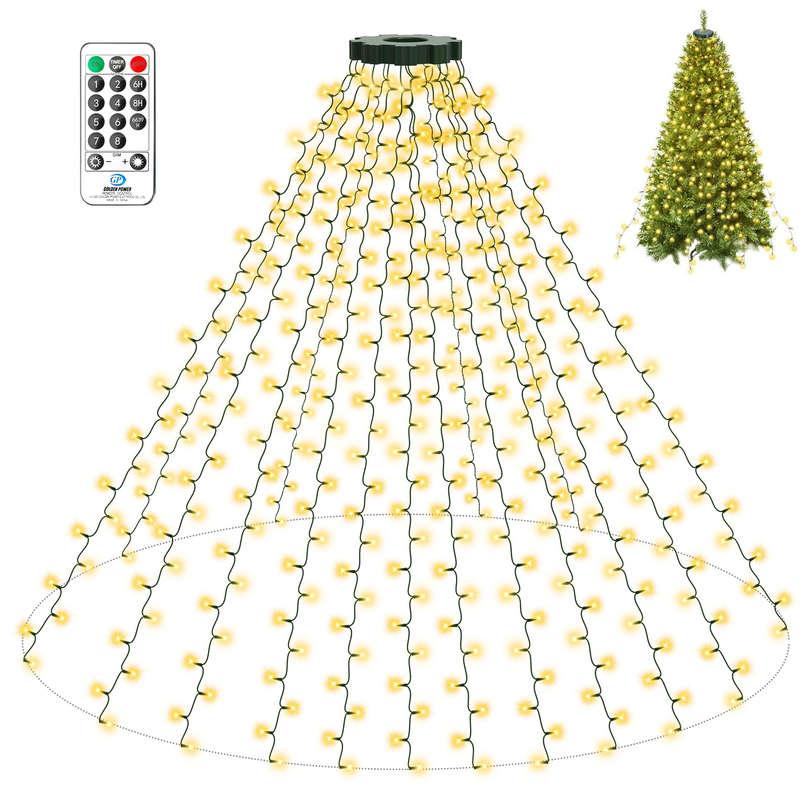 litogo Lichterkette Weihnachtsbaum, 2M 400LED 16 Stränge Christbaumbeleuchtung mit Fernbedienung, 8 Modi Timer Weihnachtsbaumbeleuchtung mit Ring Innen Außen für 1.5-2.7M Weihnachten Tannenbaum