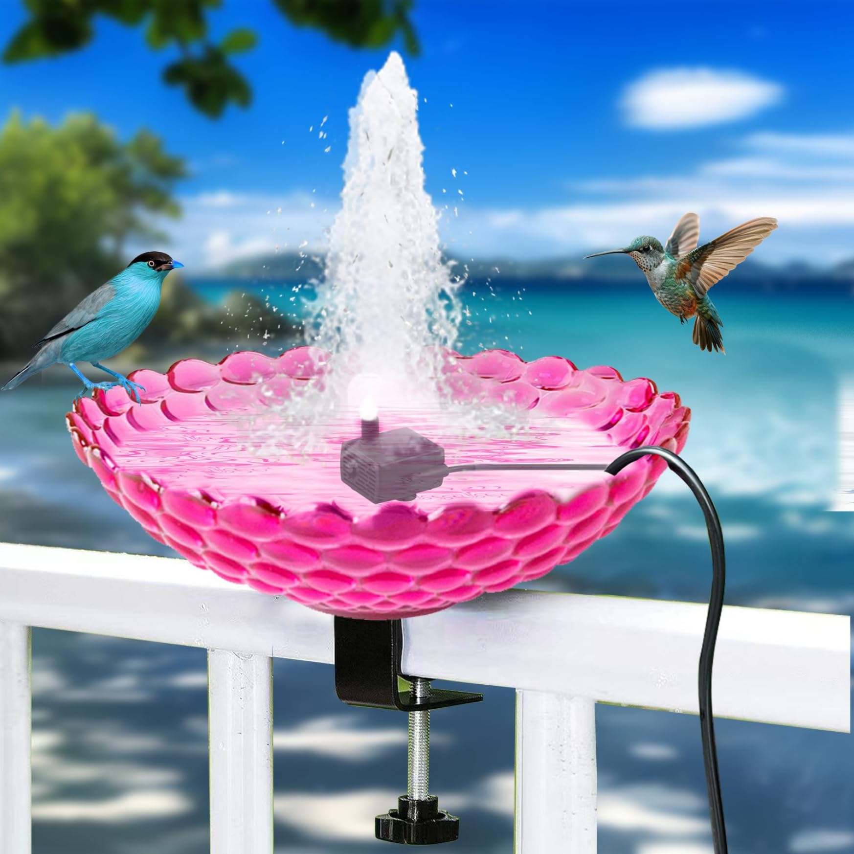 Fuente solar para baño de pájaros en patios y jardines al aire libre