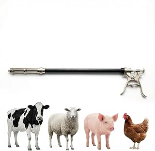 50CC Veterinary Long-Arm Continuous Livestock Syringe Gun, 81cm (31.9-Inch), 1-5mL Adjustable, Luer Lock, Heavy-Duty Metal, for Large and Medium Livestock Vaccinations