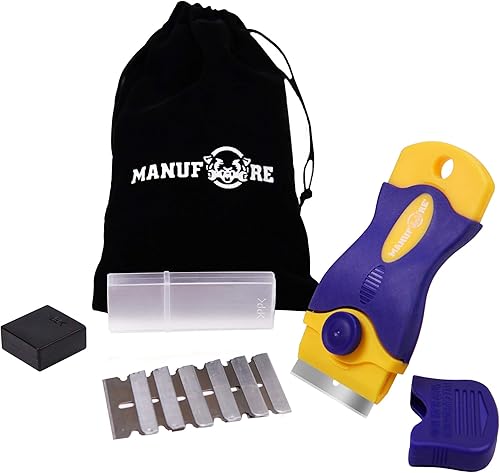 Rascador portátil multiusos para limpiar vidrio, estufa, ventana, piso (1 raspador y 16 cuchillas de acero al carbono)