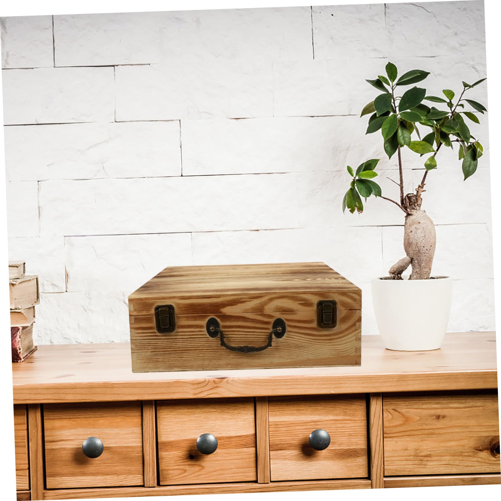SOLUSTRE Vintage Holzkiste mit Griff, Aufbewahrungsbox, Kohleschwarz