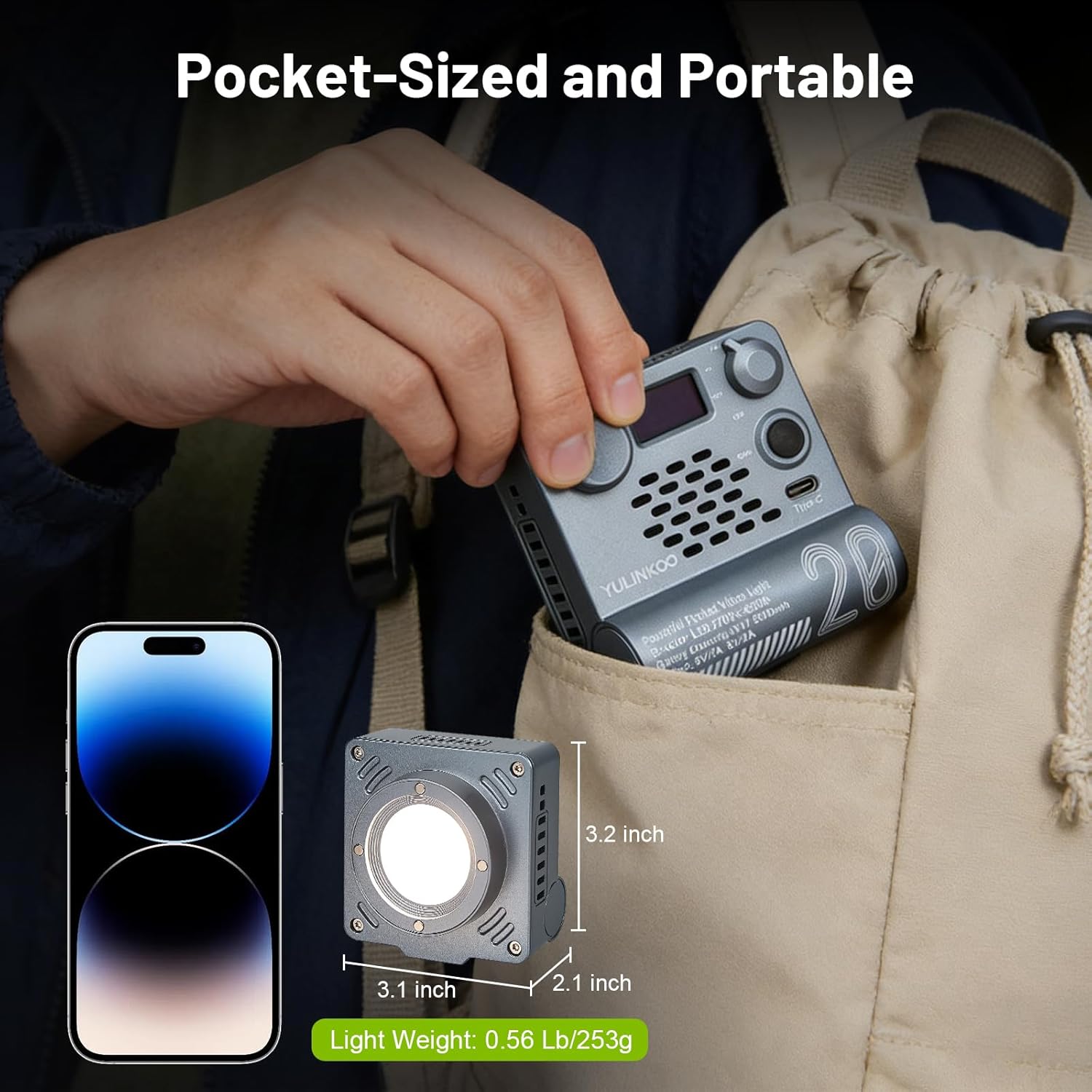 COB LED Video Light, Handheld Bi Color Photography Lighting with 5000 mAh Rechargeable Battery, 2700K-6500K CRI 95+, 12 Effects, Fill Light for Portrait Photo, Vlog, Video Recording, Live Streaming