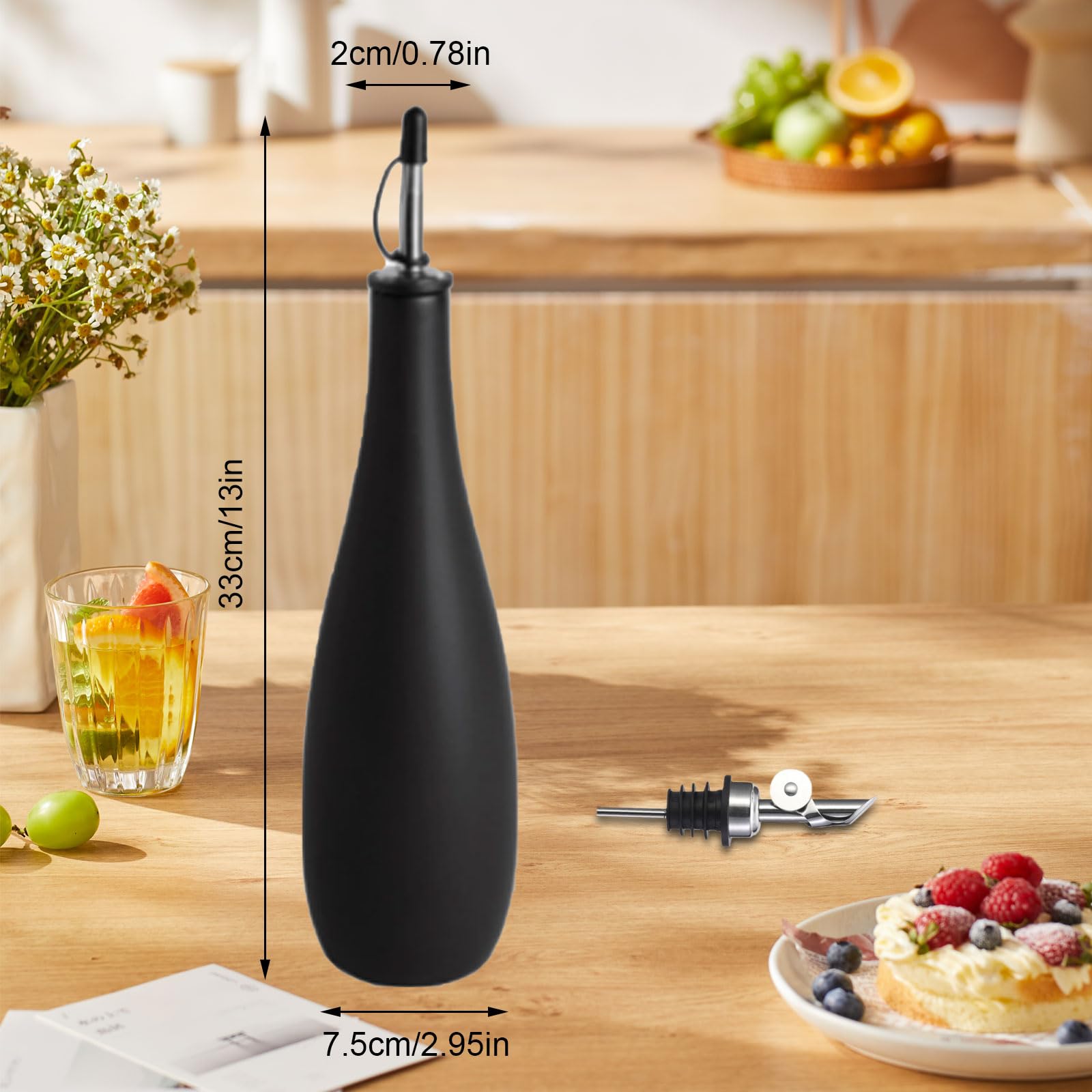 Tefola Olivenöl-Flaschenspender, Keramik, undurchsichtig, Olivenölflaschen-Nieselregen mit beschwertem Ausgießer für einfaches Nachfüllen und Reinigen für die (Schwarz 650 ml)