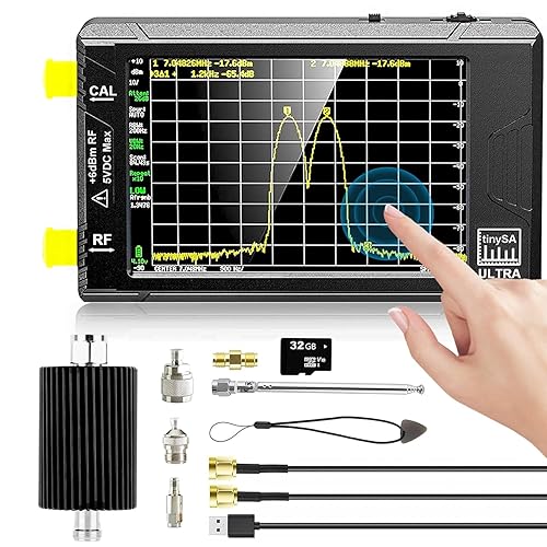 Miniatura 8 de Analizador de espectro ultra TinySA de 4 pulgadas 100kHz-5.3GHz, analizador de frecuencia pequeño portátil V0.4.5.1 con tarjeta SD de 32 GB y Negro