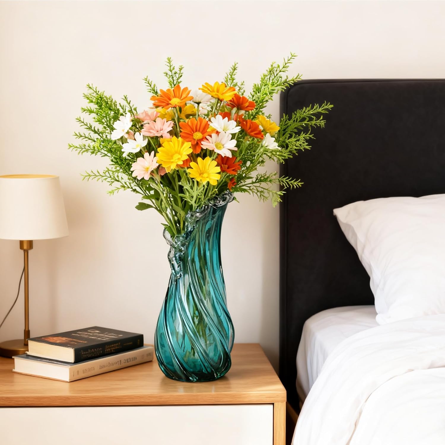 Vases Home Decor - 16In Crystal Vase, Glass Blue Vase, Flower Holders for Bouquet, Centerpieces & Single Stems, Tall for Roses, Dried Flowers, Pampas Grass, Fits Living Room Bedroom Office (L) - Image 4