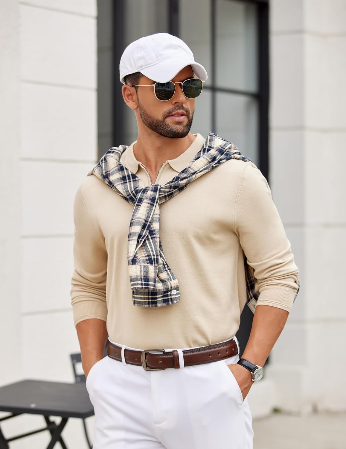 COOFANDY Mens Quarter Zip Polo Sweater Long Sleeve Knit Polo Shirts Casual Lightweight Dress Pullover - Image 3