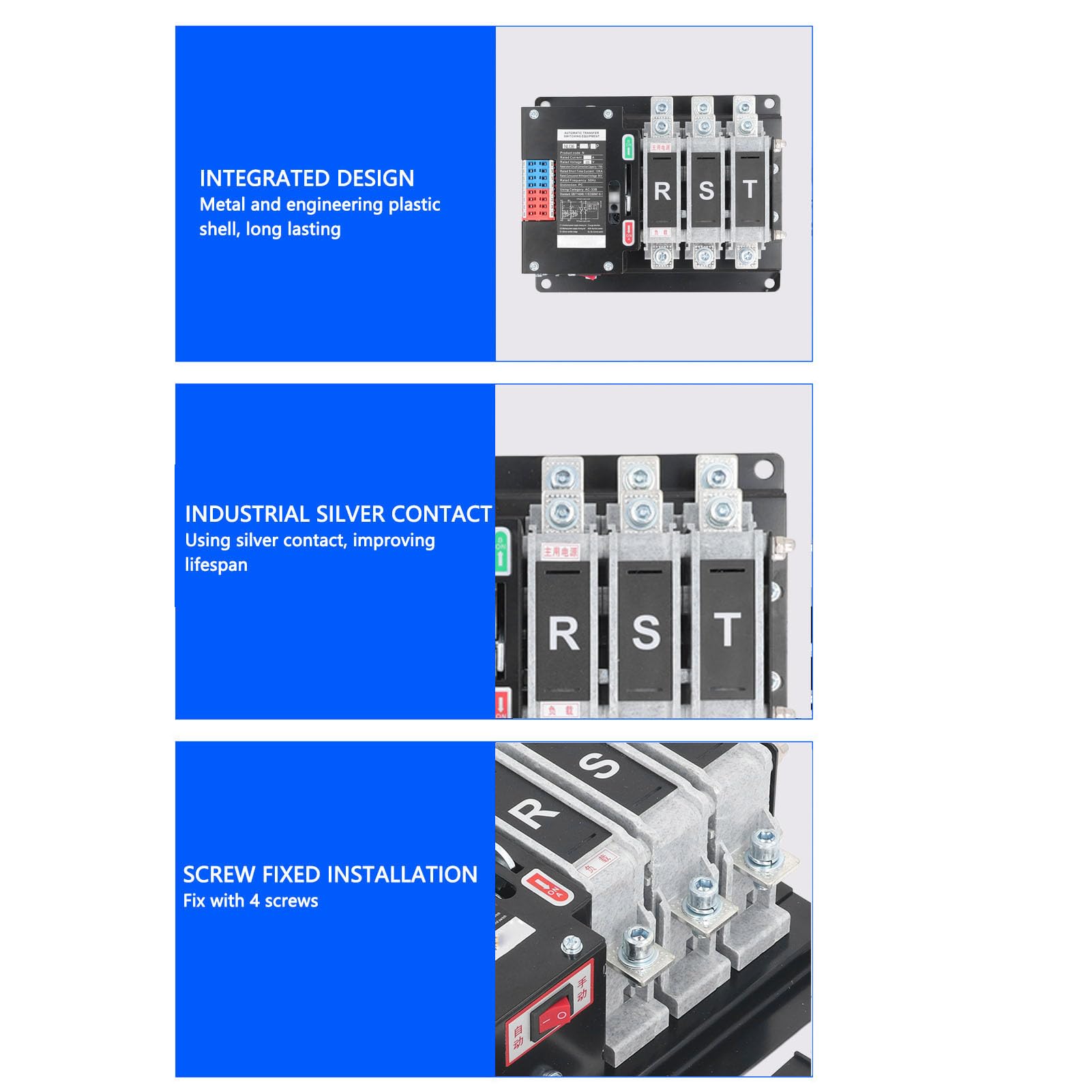 Chrees Dual-Power-Umschalter, Zuverlässige Schraubmontage, Automatisches Handbuch für Einkaufszentren, AC400 V (100A)