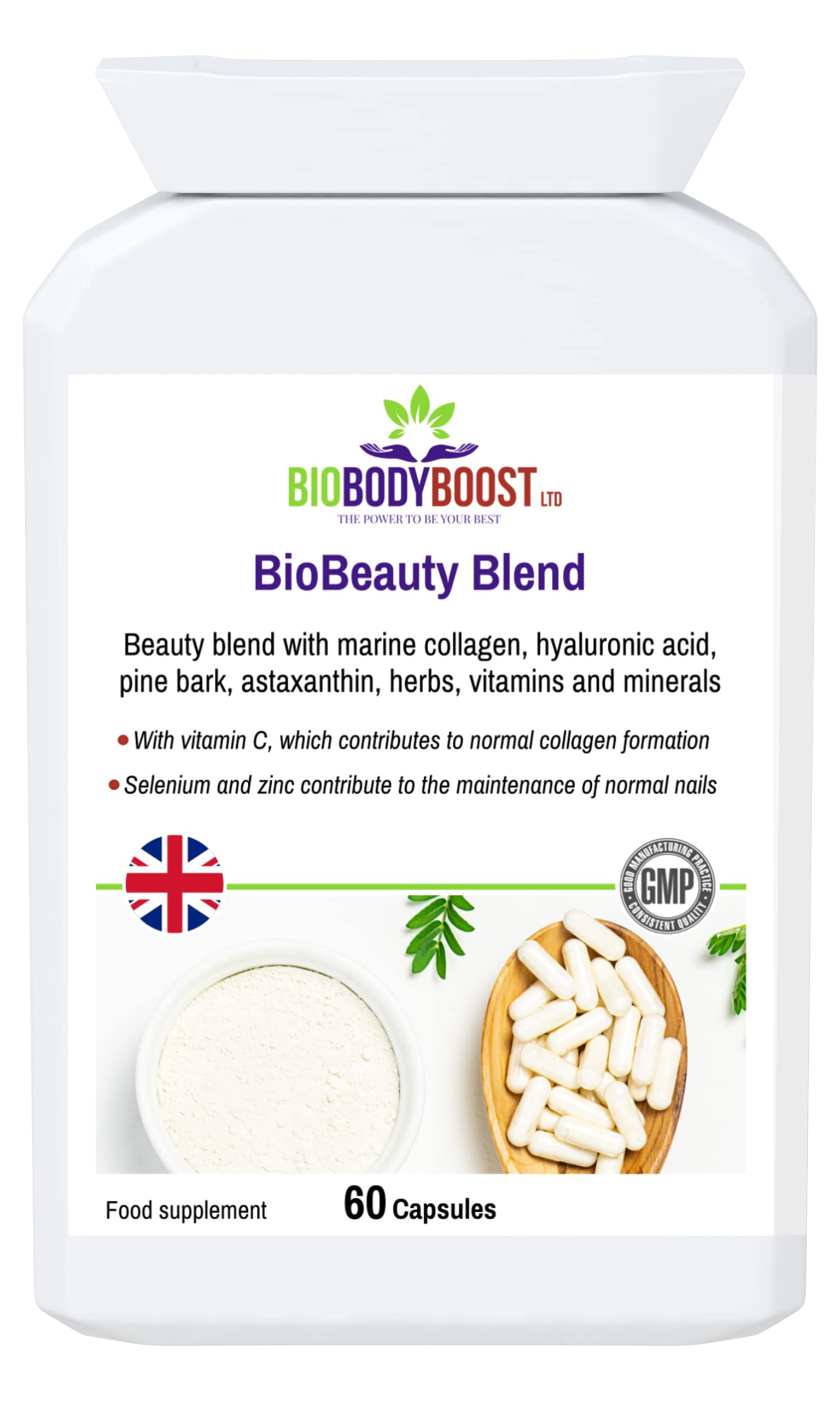 BioBeauty Blend | Vitamin B3 (niacin), Vitamin C, Vitamin E and biotin | Silica, Zinc, Copper and Selenium | Grapefruit Seed, Astaxanthin | 60 C apsules