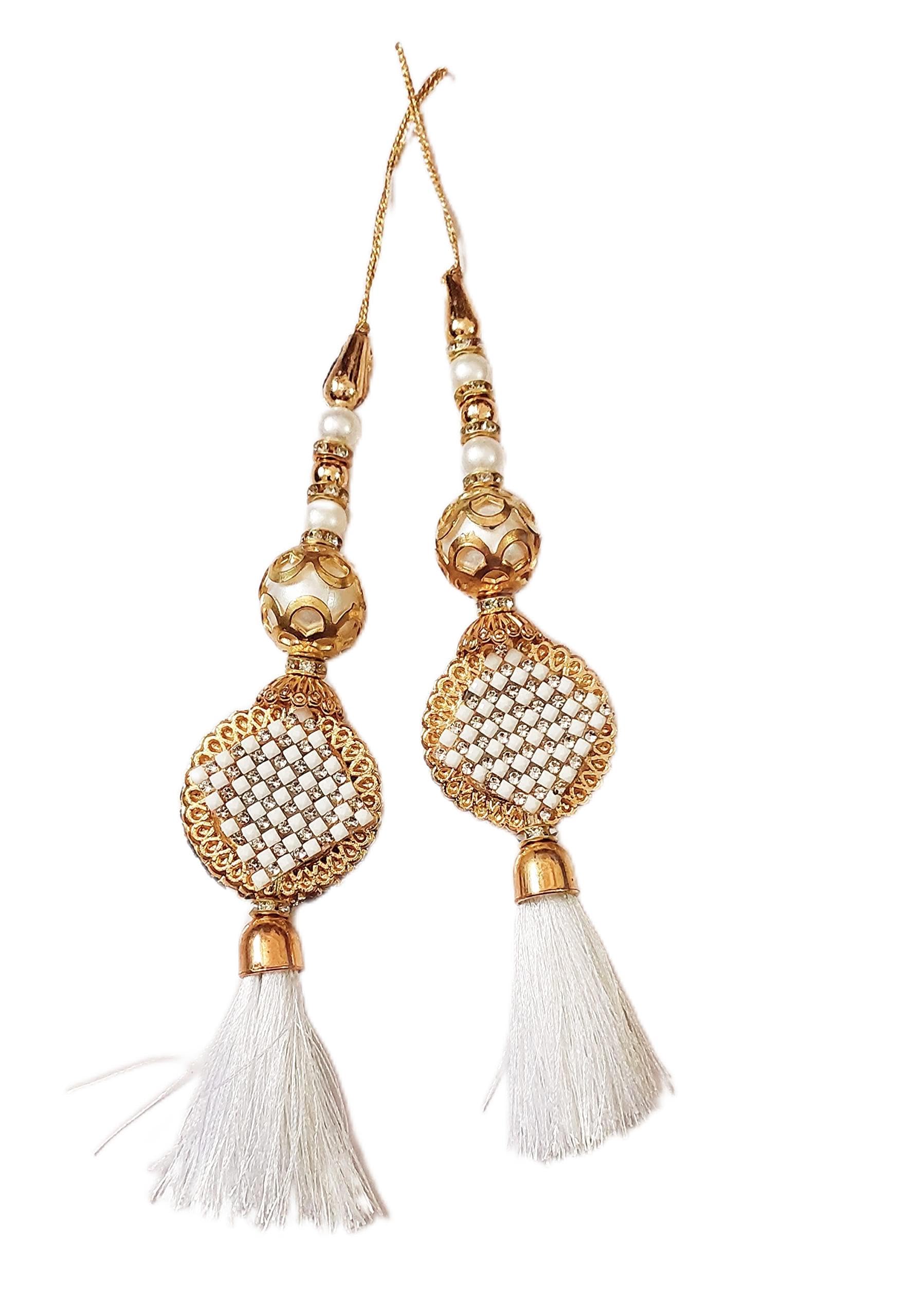 Libas Fashion Blouse Latkan Hand Made Work Womens Ethnic Hanging Tassel Set 2 PC (White) (B0B54HK3YP) Amazon Price History, Amazon Price Tracker