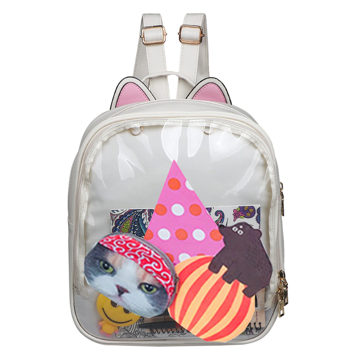 Smilecoco Candy Leather Cat Backpack Plastic Transparent Beach Girls School Bag