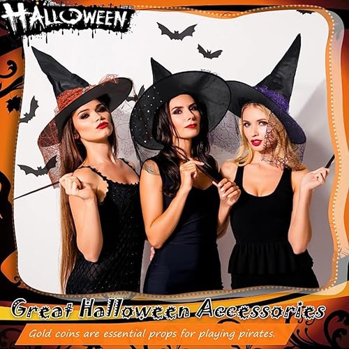 Miniatura 3 de Sombrero de bruja para disfraz de Halloween con encaje y diamantes de imitación, accesorio de disfraz de bruja para Halloween, fiesta de Navidad,