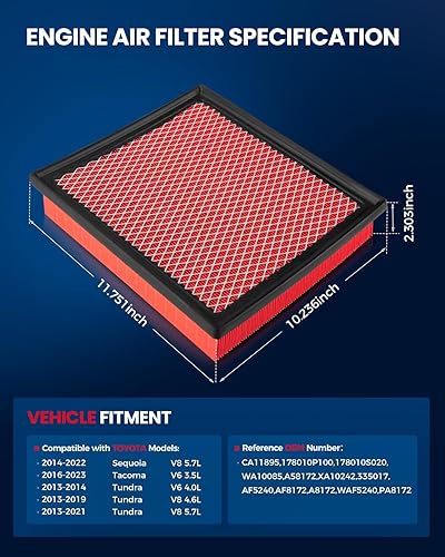 Miniatura 2 de KAX Filtro de aire de motor CA11895 compatible con Toyota Tacoma V6 3.5L 2016-2023, Toyota Tundra 2013-2021 (solo después del 913), Toyota Sequoia