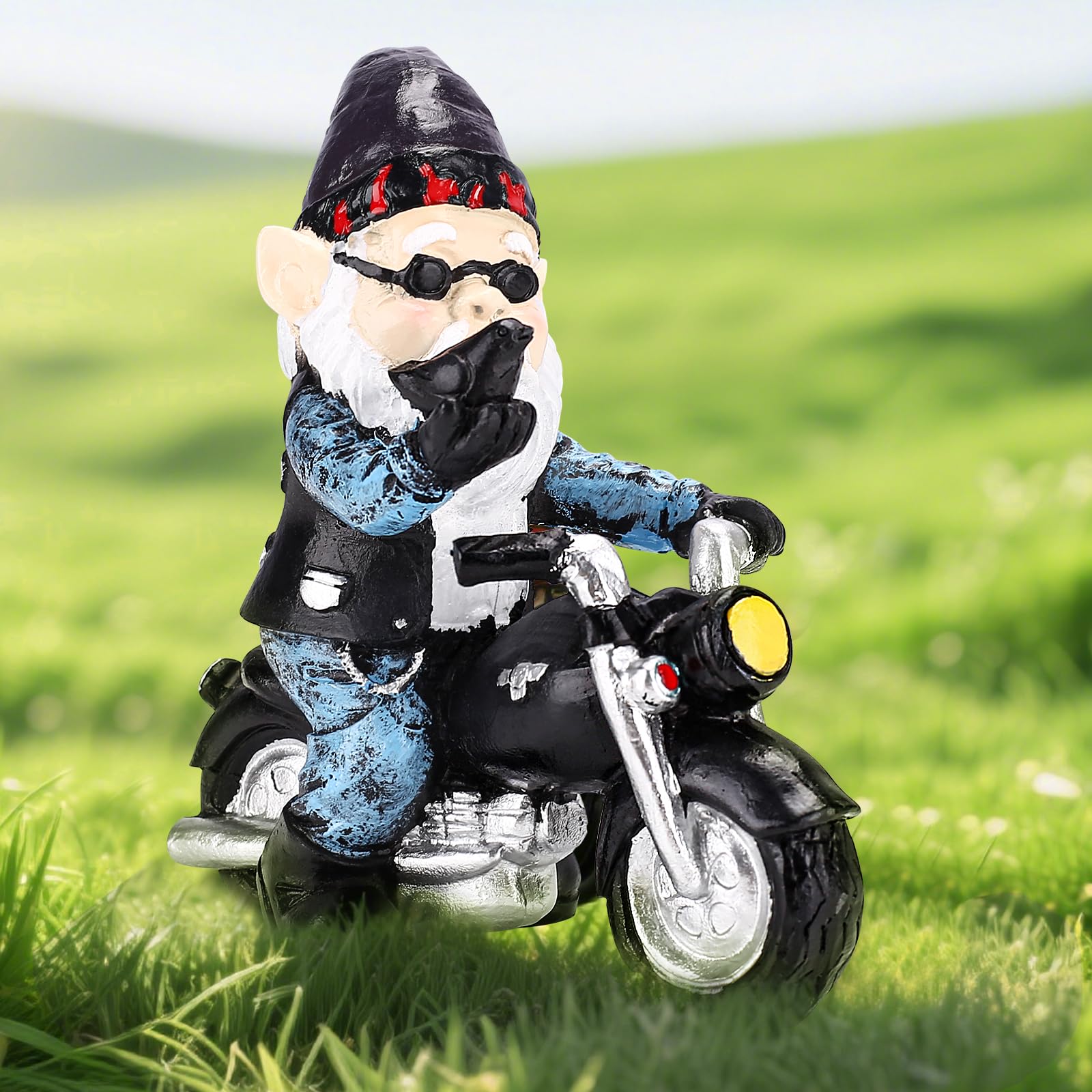 Nain De Jardin Moto - Statue Gnome Résine - Déco Extérieur Imperméable - Cadeau Humour Motard Jardin