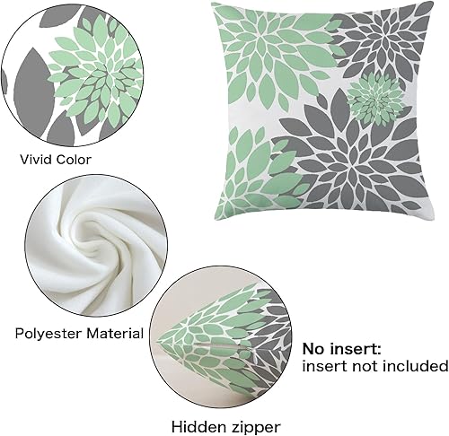Miniatura 9 de Juego de 4 fundas de almohada verdes de 18 x 18 pulgadas, fundas decorativas para primavera y verano, para exteriores, diseño geométrico floral para