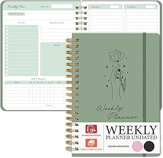 Undated Weekly To-Do List Planner – Cute Daily Organizer Notebook, Spiral Agenda Journal for Students, School & Office Supplies for Women, Men, Green