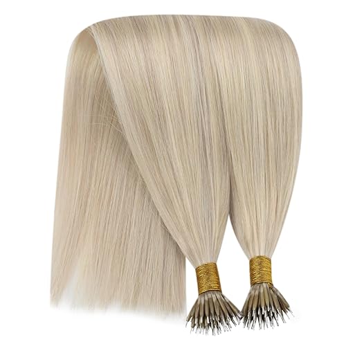 Miniatura 8 de YoungSee Extensiones de cabello nano con cuentas rubias, extensiones de cabello rubio ceniza cálido, reflejos rubio decolorado, extensiones de