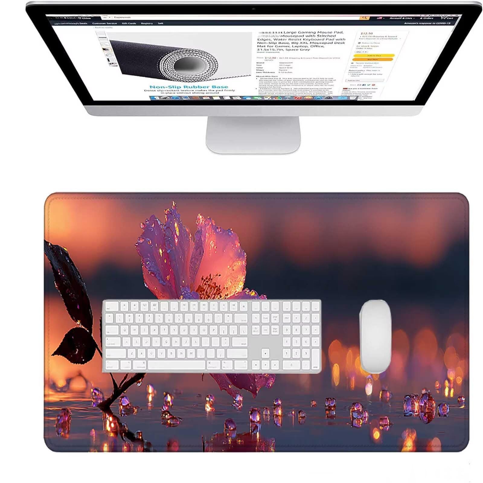 Podkładka pod mysz XXL 1200 x 600 x 3 mm, różowa podkładka pod mysz do gier kwiat ochraniacz na biurko z szytymi krawędziami, podkładka pod mysz do gier poprawia dokładność i szybkość dla graczy