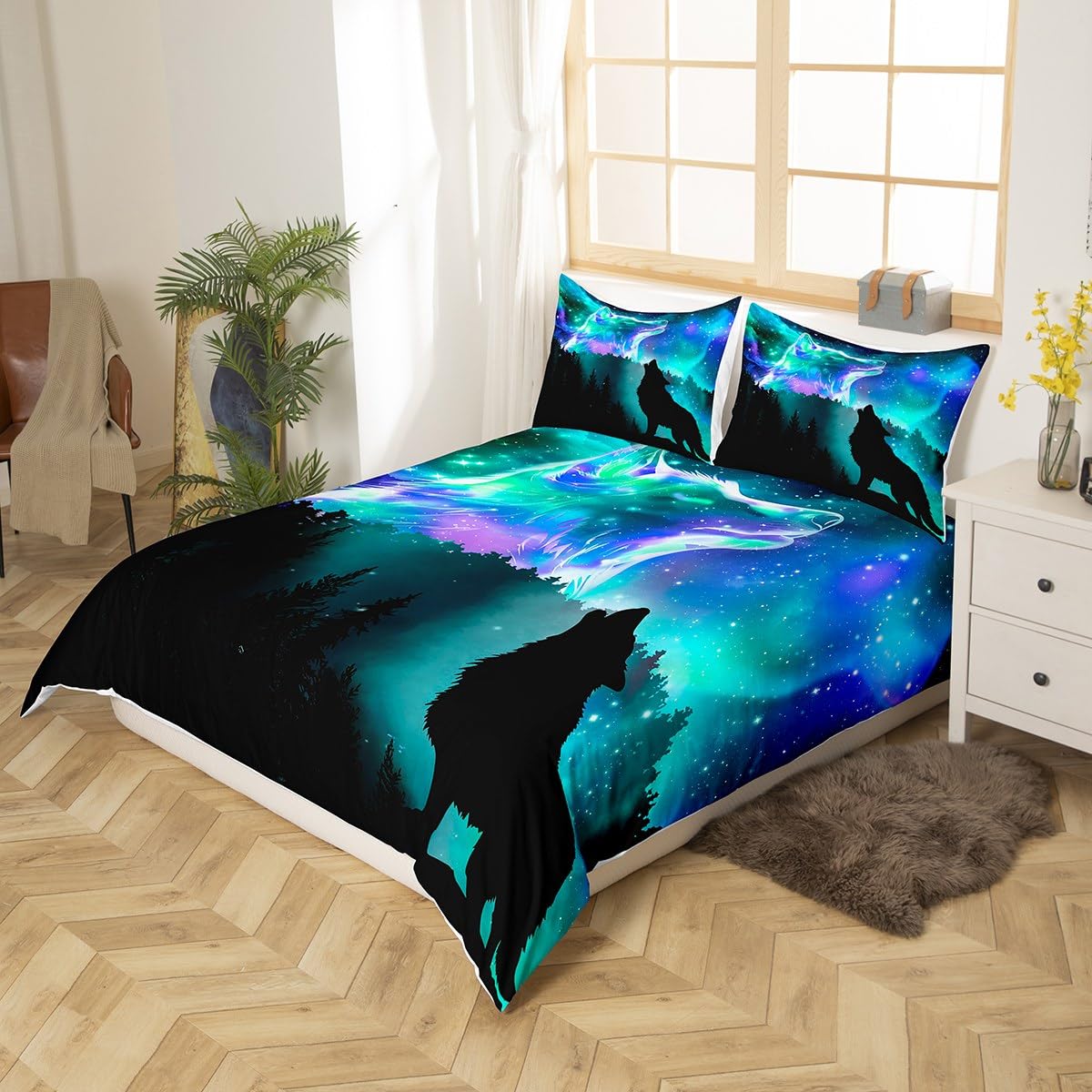 Funda Edredón Wolves Lobos Juego De Cama De 3 Piezas Con Estampado De Lobos - Incluye Funda De Edredón Y 2 Fundas De Almohada, Varios Tamaños Wood Elves