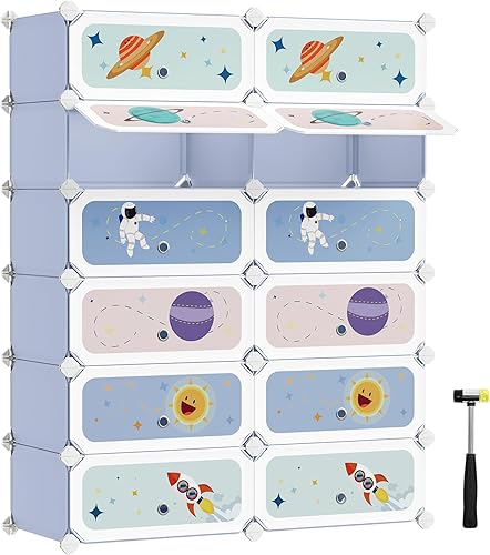 Miniatura 1 de SONGMICS Zapatero para niños con puertas, organizador de almacenamiento apilable de 12 ranuras, armario de plástico, juguetes, libros, ropa, 12.2 x