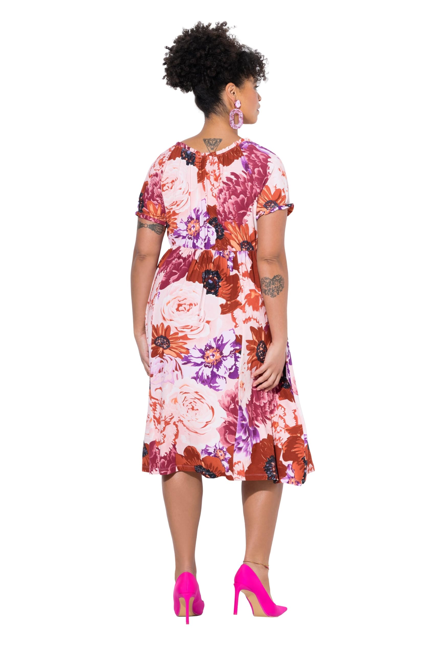 MIAMODA Damen große Größen Übergrößen Plus Size Midi-Jerseykleid, A-Linie, Allover-Print, Carmen-Ausschnitt 840580