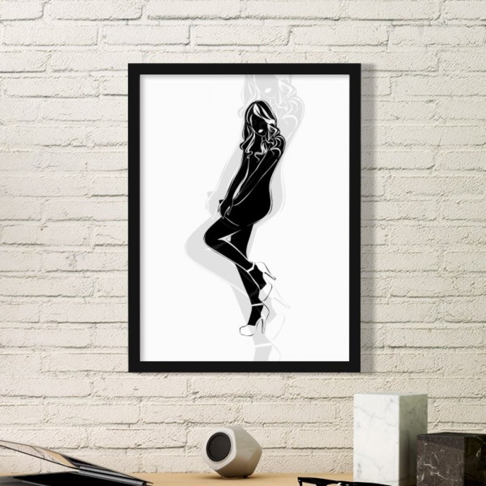 Cadre photo bois noir rectangle peinture silhouette femme art décoration murale maison