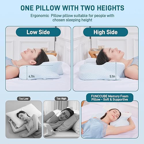 Miniatura 5 de Almohada cervical para dormir, almohada de espuma viscoelástica de mariposa para aliviar el dolor de cuello, espuma BASF refrescante para dormir de