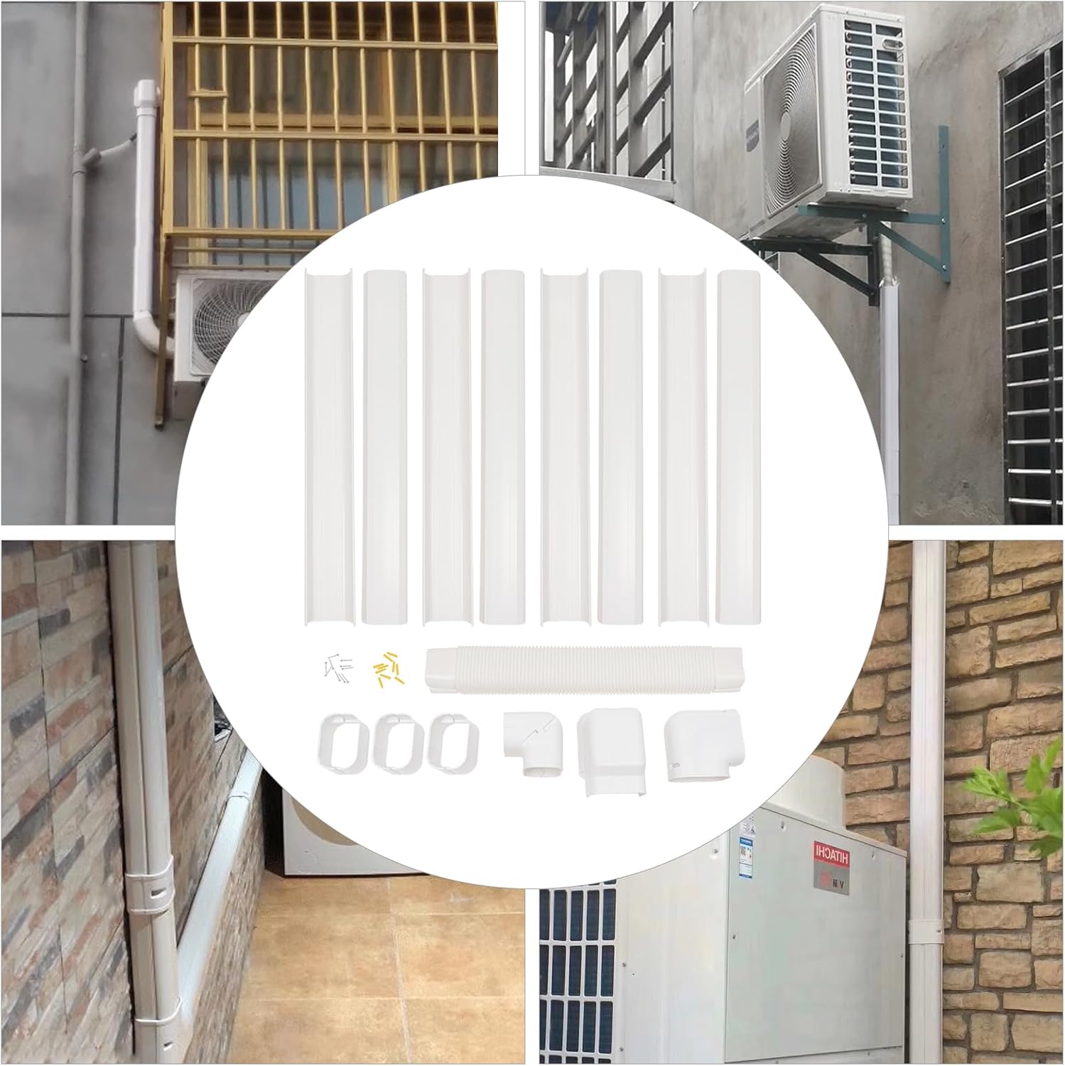5" 17Ft PVC Line Set Cover Mini Split Line Set Cover with 4 Straight Ducts and 1 Flexible Ducts Air Conditioners Decorative Tubing Cover Kit for Split or Central AC and Heat Pum