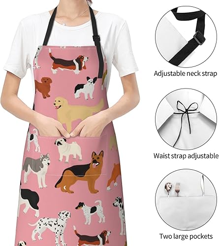 Miniatura 3 de Perinsto Delantal impermeable rosa para perros, con 2 bolsillos, delantales de chef de cocina, baberos para cocinar, hornear, pintura, jardinería,