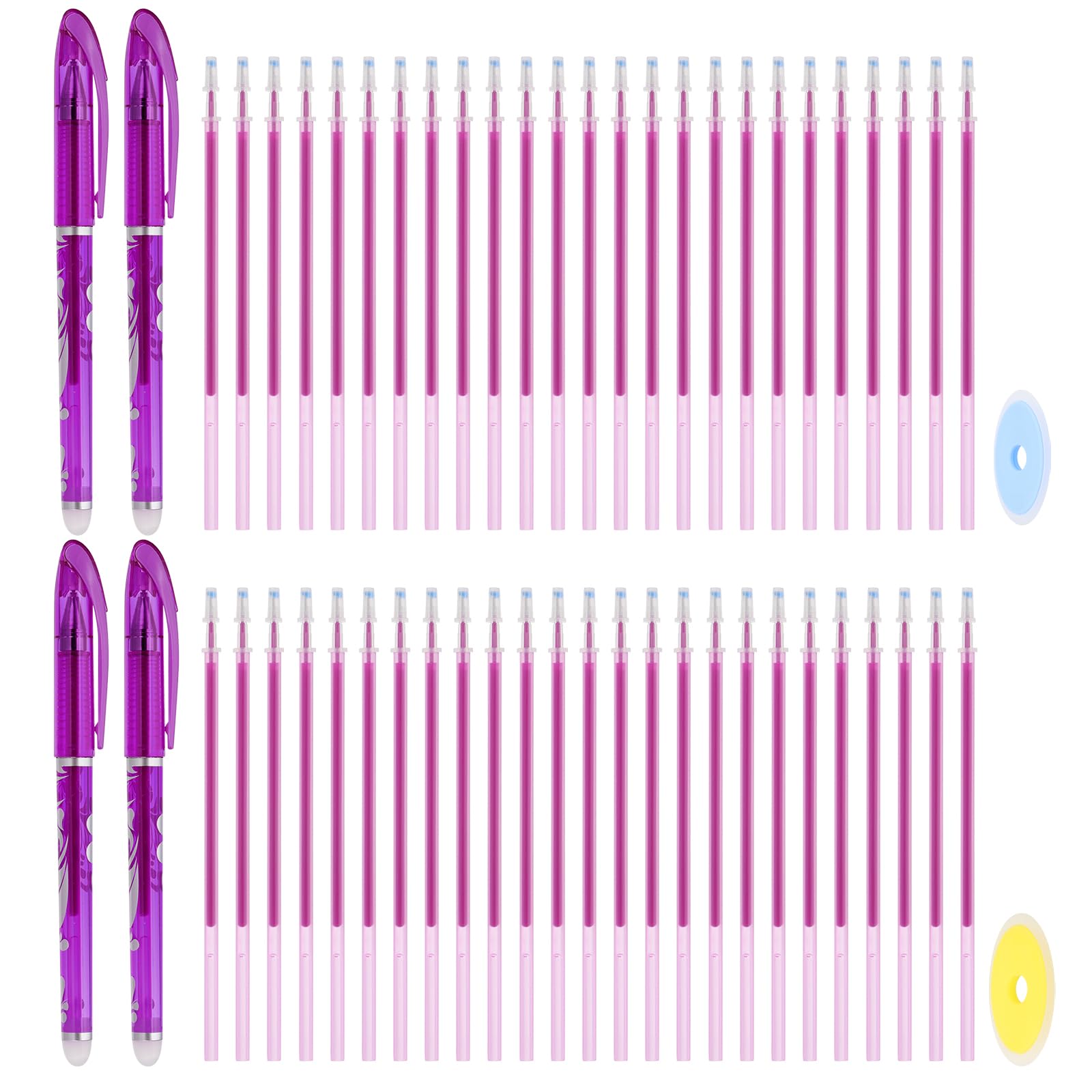 PATIKIL 4Pcs Erasable Gel Pens with 50 Refills & 2 Erasers, 0.5mm Heat Erasable Pens for Fabric Purple Ink Fabric Marking Pen for Sewing Quilting Planner Writing