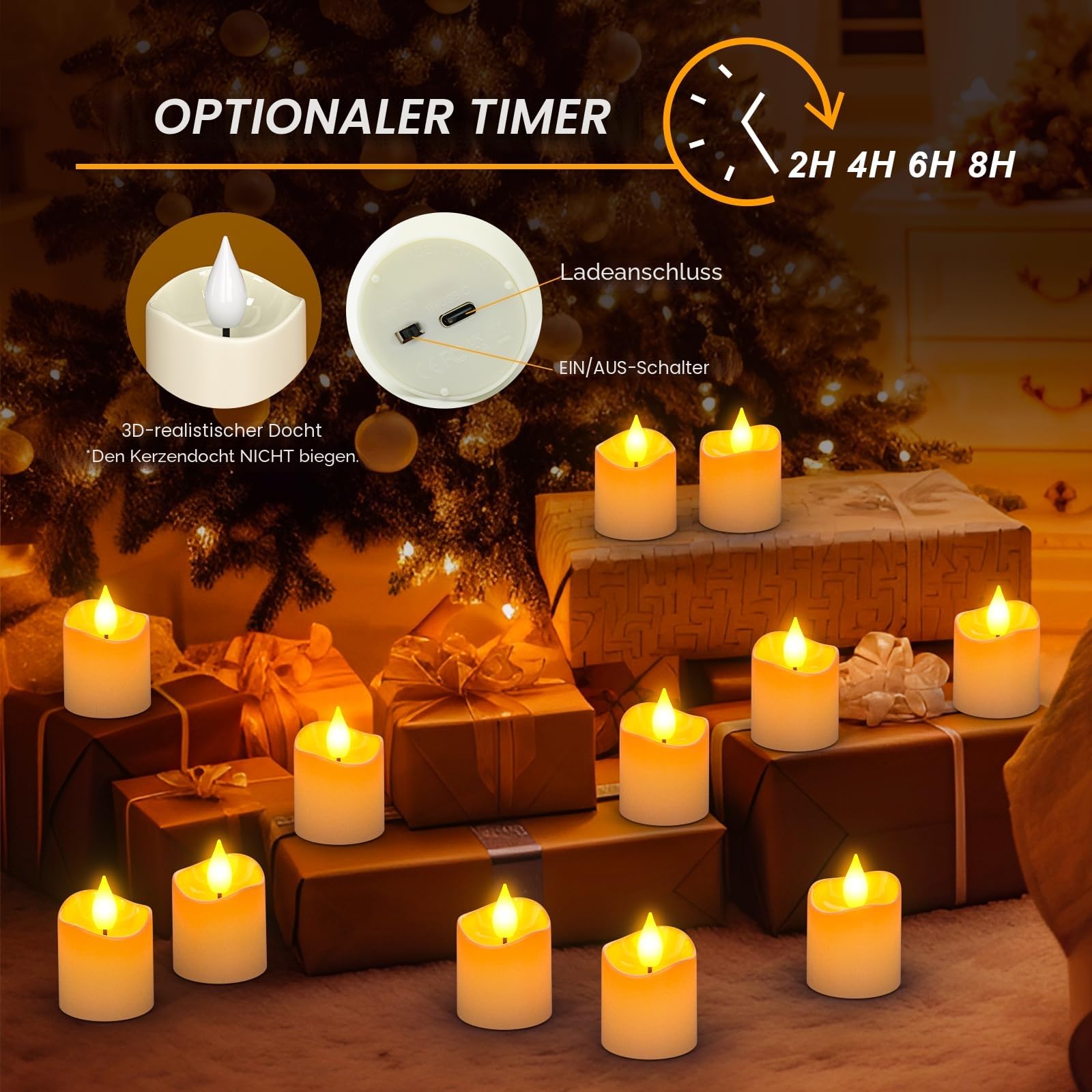 SoulBay Aufladbare LED Teelichter 12 Stück mit Ladestation Timer Fernbedienung