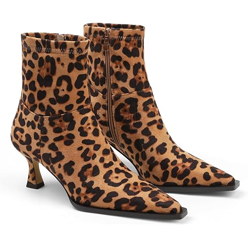 Goiphrri Women's Ankle Boots - Stiletto High Heel, Pointed Toe, Short, Side Zipper, Dress Boots - Elastic, Fashion, Trendy