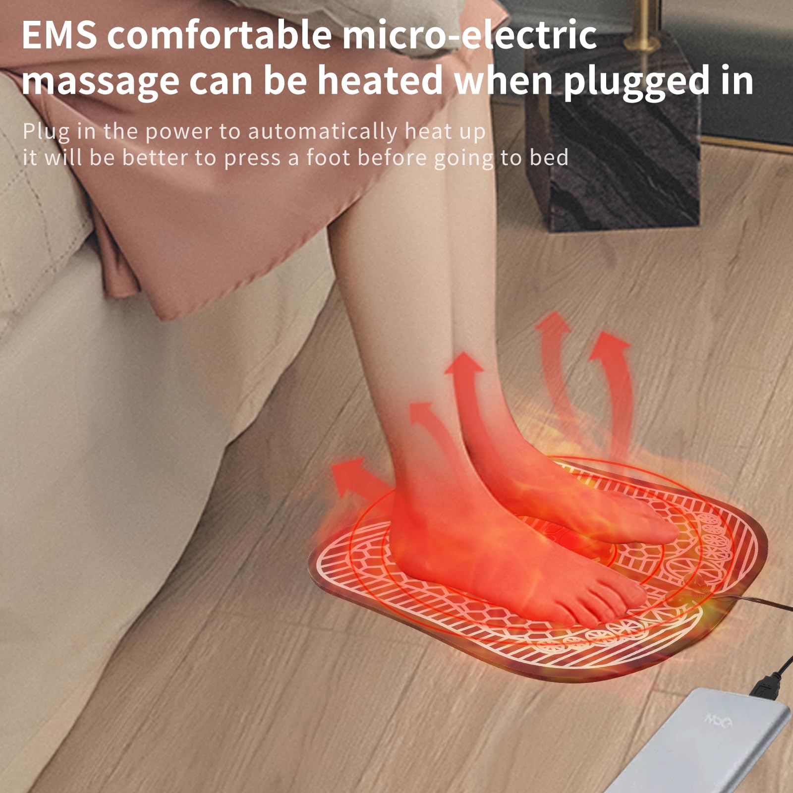 EMS masażer stóp z funkcją ogrzewania, 8 trybów i 19 intensywności, dotykanie, masaż Shiatsu, do bólu mięśni i relaksu