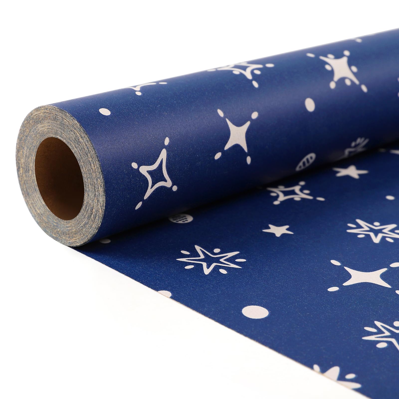 Blue Fathers Day Wrapping Paper Roll for Dad, Birthday Valentines Gift Wrap for Him Boyfriend Husband Grandpa, Luxury Present Paper for Baby Shower Anniversary Wedding Retirement Gifts