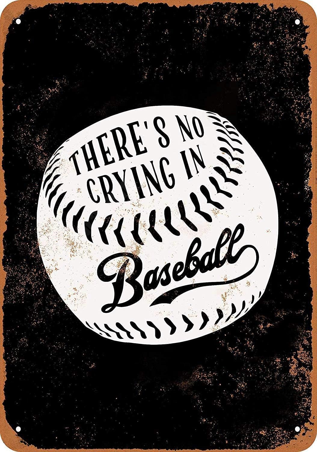 Jingzhe 8 x 12 Metal Sign - Vintage Look No Crying in Baseball (Black Background)