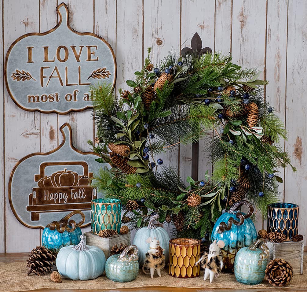 Boston International Decoración de Mesa de Calabaza de Cristal soplado, cañón de Cobre