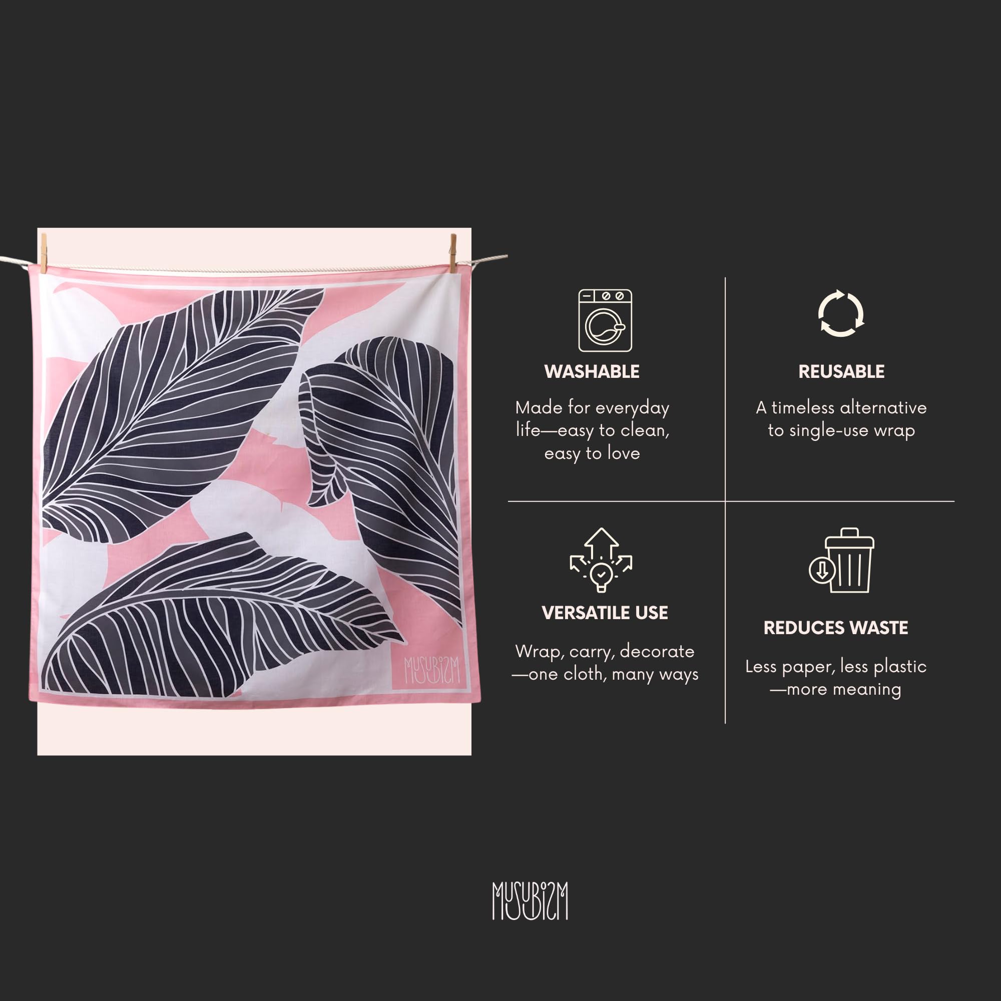 ATUIO Musubism Furoshiki, 36' Large, 100% Cotton, Washable Japanese Hand-Printed Method, Gift-Wrapping Cloth, Tapestry, Tableclo.