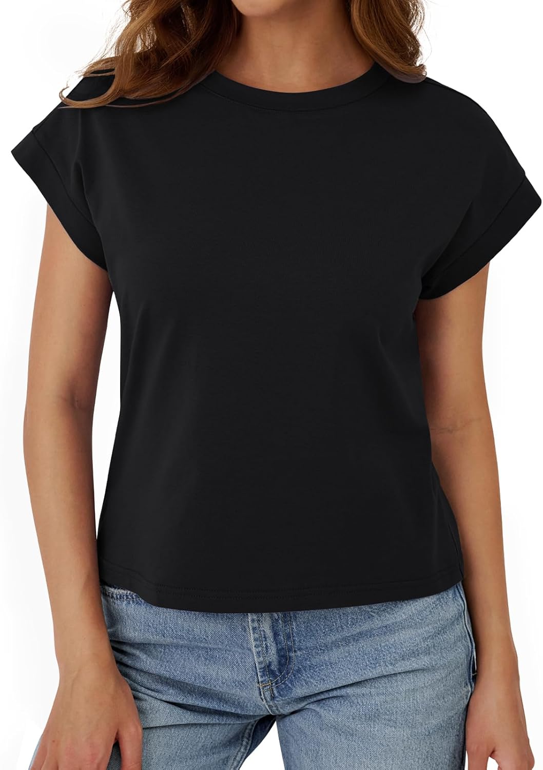 Womens Crop Tops Cap Sleeve T Shirts Cotton Crewneck Loose Fit Trendy Short Sleeve Tops for Women 2026 - Image 4